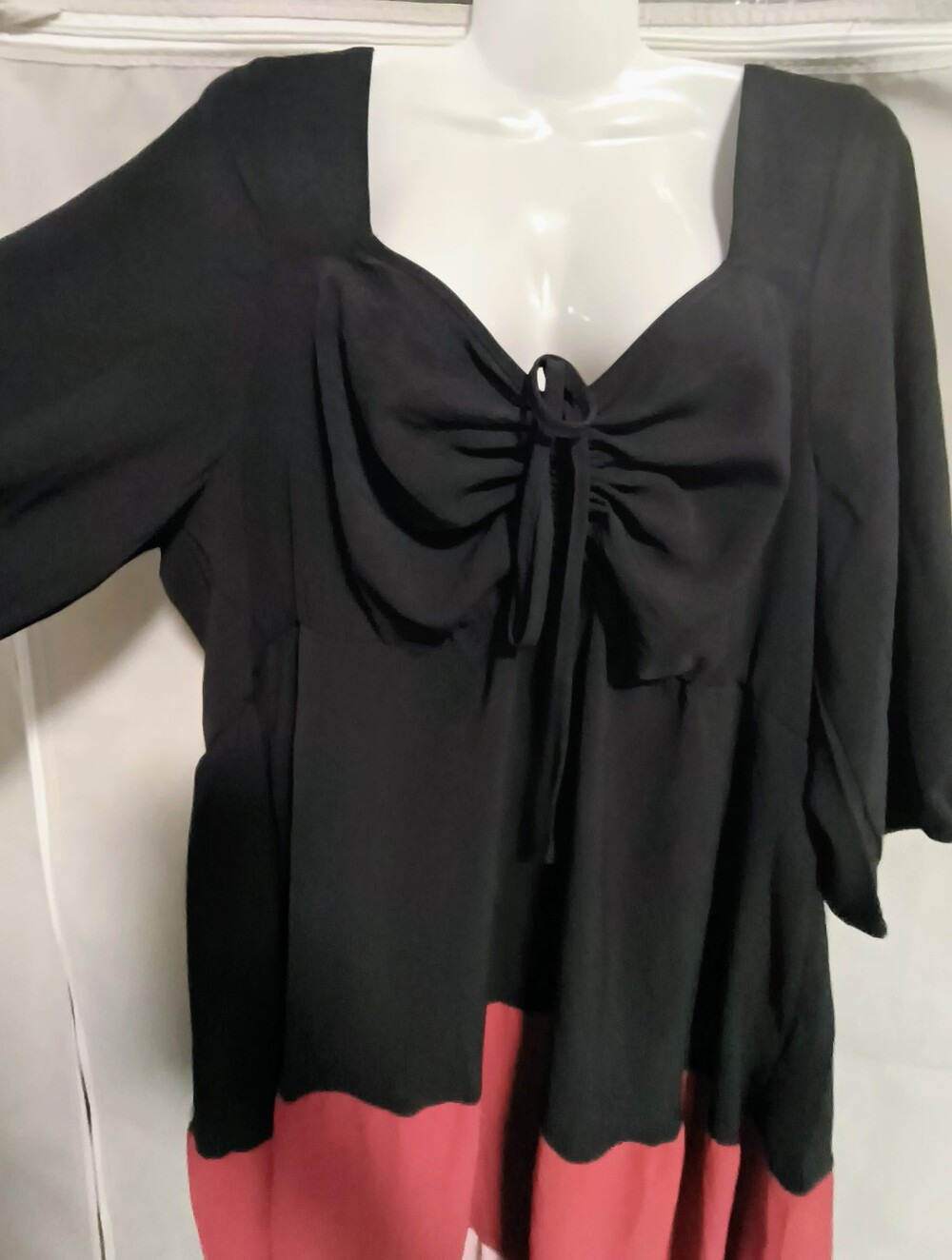 BloomChic Ruched Knotted Ruffle Pocket ColorBlock Maxi Dress - Picture 3 of 7